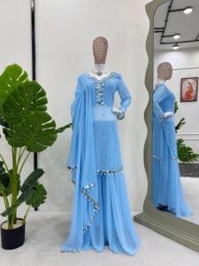 Đẹp hàng đầu-plazzo và dupatta với chủ đề với chuỗi với gương thực và KODI Ren biên giới - Product Image 3