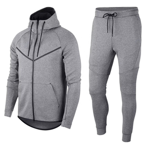 Ensemble de survêtement gris imprimé respirant et léger pour homme, sweat-shirt à fermeture éclair à manches longues et pantalon de jogging, vêtements de sport décontractés - Product Image 1