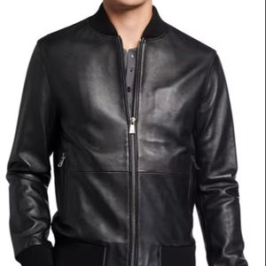 Chaqueta Varsity de Cuero para Hombre, Estilo Slim, Diseño Personalizado, Cuello Alto, Piel de Vaca, Cierre de Cremallera, Color Sólido, Estilo Urbano - Product Image 1