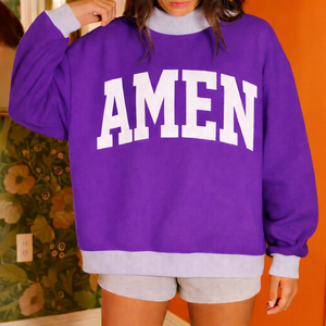 Sweat-shirt oversize pour femme à col montant imprimé avec badge, look minimaliste confortable, haut décontracté d'hiver - Product Image 2