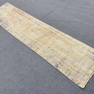 Vintage Runner Rug 2.1x8.7 ft (63x266 Cm) Turkish <b>Brown</b> Oriental Rug Patchwork Design <b>Wool</b> Material Latex Backing Eco-Friendly - Product Image 4