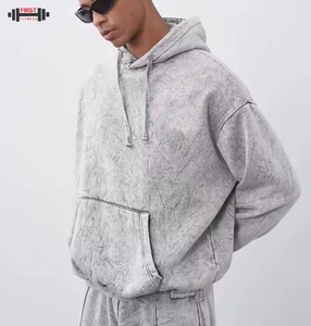Conjunto de chándal lavado ácido personalizado para hombre al por mayor deporte de invierno 100% algodón polar transpirable manga larga - Product Image 6