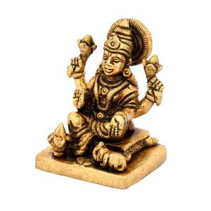 Hand-Painted Laxmi <b>Statue</b> in Polished Brass Home Decor Religious Idol Figurine with Gravure Printing Sitting Pose - Product Image 4