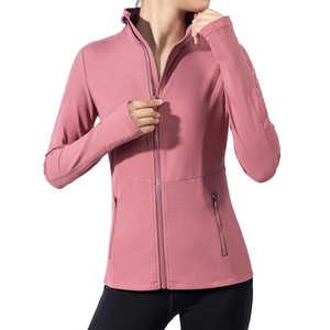 Women's Pink Full Sleeve Half-Zip <b>Yoga</b> <b>Jacket</b> Breathable Solid Color Sport Fitness Top Regular Fit Long Sleeve Zip-Up <b>Jacket</b> - Product Image 4