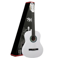 4/4 White Classical Guitar Full Set with Adjustable Truss Rod, Tuner, Bag, Strap, Capo & Picks | Midex CG-270WH