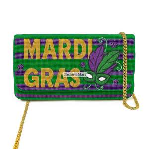 Sac à bandoulière perlé inspiré du Mardi Gras Sacs à main élégants pour le carnaval et les événements - Product Image 3