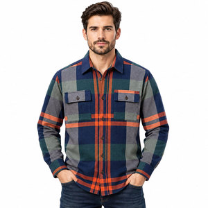 Chemise en flanelle à grands carreaux pour homme, tissée, décontractée, à manches longues, simple boutonnage, col carré, pour l'automne - Product Image 2