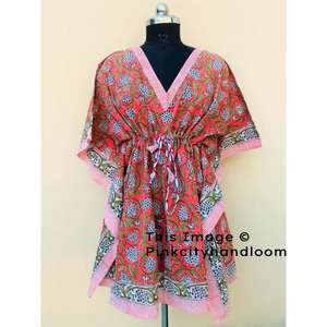 100% coton matelassé fait à la main femmes Bikini couvrir Caftan motif fleuri été peignoir caftan bloc imprimé vêtements de nuit - Product Image 1