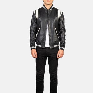 Wholesale Heavyweight Waterproof Men's Stand Collar Leather Bomber <b>Jacket</b> with Front Zipper Winter High Quality New Condition - Product Image 1