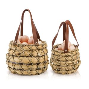 Cesta Ovalada de Mimbre Estilo Rústico con Asa para Recoger Huevos, Cesta de Fibra Natural Hecha a Mano al por Mayor - Product Image 1