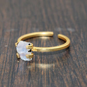 "Raw Moonstone Ring with Blue Flash June Birthstone Jewelry Prong Setting Adjustable Gold Ring Wholesale For India - Product Image 2