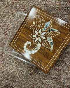 Custom Lacquered Wood <b>Food</b> Storage <b>Jar</b> with Arabic Crescent and Star Inlay Lid in Real Mother of Pearl - Product Image 3
