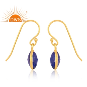 Boucles d'oreilles en argent sterling 18k plaqué or Lapis Lazuli, pierres précieuses pendantes, fabricant de bijoux demi-fins - Product Image 3