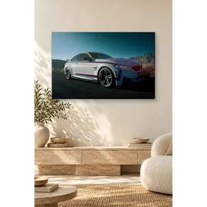 Fida White BMW M4 avec bandes M, impression sur toile ciel turquoise - Product Image 1