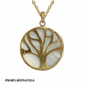 Collier Arbre de Vie en Nacre Plaqué Or avec Pendentif Rond en Nacre, Bijou Symbolique de l'Arbre Généalogique pour Femme - Product Image 4