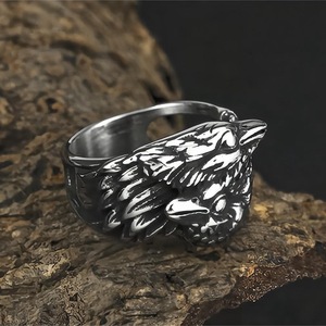 yunnique Men's Fashion <b>Rings</b> Wholesale <b>Titanium</b> Steel Viking Double Ravens Personalized Stainless Steel Jewelry - Product Image 3