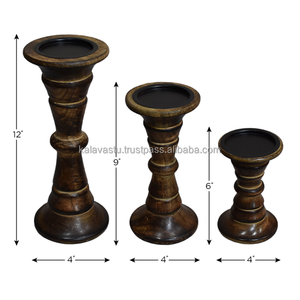 Decorative Wooden colored finish Handmade Pillar <b>Candle</b> Stand Hand Crafted Wooden <b>Candle</b> Holder for Home Decor - Product Image 5