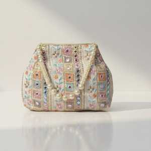 Elegant Handcrafted Evening Clutch Bag with <b>Beaded</b> <b>Mirror</b> Work Satin Lining Elegant Flap Pattern for Parties and Events - Product Image 4