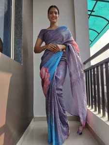 Sari Georgette pesado de último diseñador con trabajo de secuencia para adultos de Fab Zone - Product Image 4