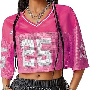 Camiseta de Fútbol Americano Lisa Barata al por Mayor para Mujer, Personalizada, Holgada, de Malla, con Hombros Caídos, Cuello en V, Manga Corta, 100% Poliéster - Product Image 2