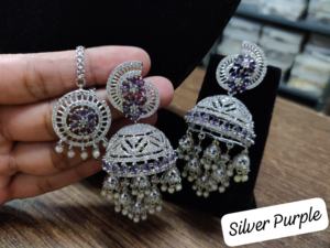 Ensemble de boucles d'oreilles de mariée Jhumki avec Maang Tikka en diamant américain pour femmes Bijoux de fête traditionnels Argent Rose Rose Jhumkas - Product Image 6