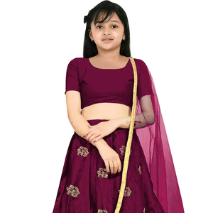 Shoryam Fashion, vêtements ethniques pour filles, lehenga choli violet long jusqu'au sol |   Choli en broderie filet, tenue de fête de mariage indienne - Product Image 1
