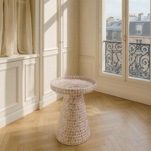 Taburete de acento de mesa auxiliar redonda con incrustaciones de madreperla hecho a mano para dormitorio, sala de estar, muebles de decoración del hogar - Product Image 6
