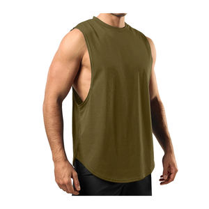 Camiseta sin mangas para correr informal de algodón 100% personalizada lavada ecológica transpirable de color liso de talla grande para hombre - Product Image 1