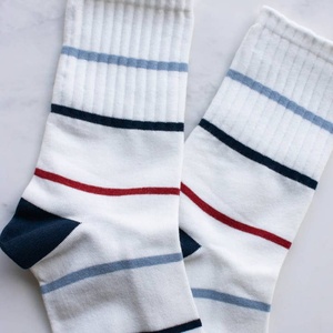 Classic Stripe Crew <b>Socks</b> for Men Anti-Bacterial Casual Everyday Soft Cotton Wholesale Bulk Orders Contrast <b>Heel</b> Toe Daily Shoes - Product Image 4