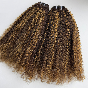 ผมมนุษย์แบบมัดเป็นช่อ 4 ช่อ รุ่น 27 Highlight Kinky Curly แบบผมหยิกฟู 4A 4B สีน้ำตาลและสีบลอนด์ สำหรับต่อผม - Product Image 1