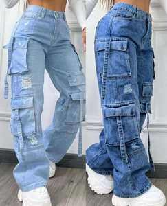 Nuevo Diseño al por Mayor 2025 Pantalones Vaqueros Casuales de Mezclilla para Mujer, Talla Grande, Cintura Alta, Multibolsillos, Color Sólido - Product Image 4