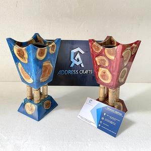 Brûleur d'encens Mubkhar exclusif en bois naturel et résine Design arabe écologique fait à la main Décoration pour la maison et l'hôtel - Product Image 2