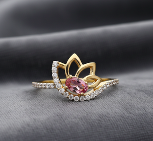 Anillos con Diseño de Flor de Loto de Cristal Rosa y Corona Dorada para Mujer, Elegante Regalo de Aniversario - Product Image 2