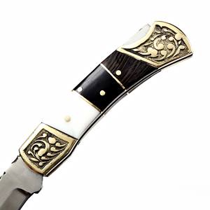 Couteau pliant en acier inoxydable, manche en bois noir, étui en cuir personnalisé, EDC de poche, chasse, camping, support ODM OEM - Product Image 4