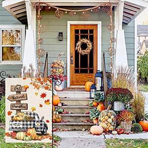 Paquete de 2 Banderas de Jardín Otoñales de 12 x 18 Pulgadas, Doble Cara, con Diseño de Calabaza, Decoraciones de Bienvenida para el Hogar, Porche y Exteriores - Product Image 1