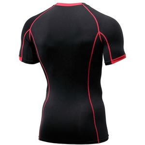 Haute couture hommes à manches courtes Polyester Rash Guard tricoté Compression chemises d'entraînement-conception d'impression solide grande taille respirant - Product Image 6