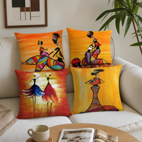 Afrika Motifli Yastık Kılıfı Yumuşak Polyester Siyah Altın Portre Sanatı Yastık Kılıfı Oturma Odası İçin Dekoratif Kılıf