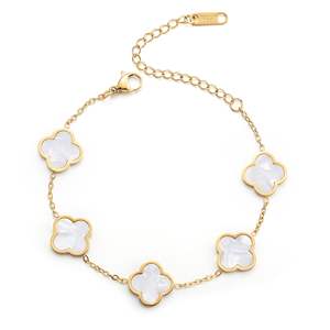 <span class=keywords><strong>DR</strong></span>.JEWELRY - Pulsera de Acero Inoxidable Chapada en Oro de 18K con Concha Natural, Flor de Cuatro Hojas, Trébol de la Suerte para Mujer - Product Image 1