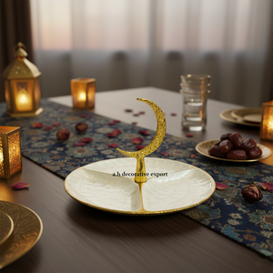 Plateau de service sectionnel décoratif en or et blanc, écologique, passe au lave-vaisselle, avec poignée en forme de lune, en métal, élégant pour les collations et le café - Product Image 4