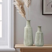 Vase à fleurs en aluminium fait main Art Déco Luxen Home - Grand vase décoratif multicolore Damas Vert-Gris