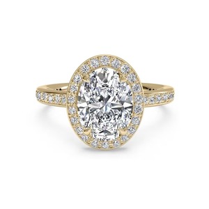 Bague de fiançailles en or massif 14 carats avec diamant de laboratoire taille ovale Halo 1,70 ct F-VS2 et bande de diamants polie – Produit très demandé - Product Image 3