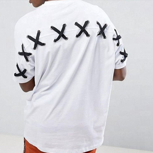 Ropa de calle personalizada 100% algodón, camisetas en blanco personalizadas, hombros caídos, ajuste holgado, diseño con cordón, camiseta estampada para hombres - Product Image 3