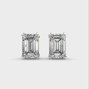 Pendientes de Diamante Cultivado en Laboratorio, Corte Esmeralda, Cuatro Puntas, Dos Tonos, Chapados en Rodio, Oro Blanco/Rosa/Amarillo de 14K, Regalo para Fiesta - Product Image 1