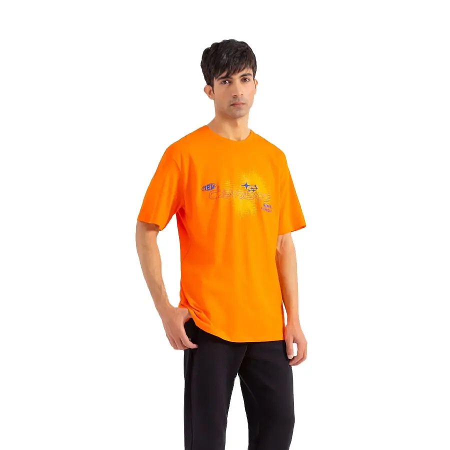 2024 도착 대형 남성용 티셔츠 100% 면 오렌지 컬러 T 셔츠 O-넥 디지털 인쇄 기술 도매 대량