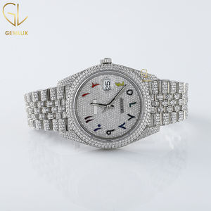 High Quality Iced Out Round Cut Labgrown Diamond Round Bezel Arabic Number Dial Auto Date Wrist <b>Watch</b> - Product Image 6