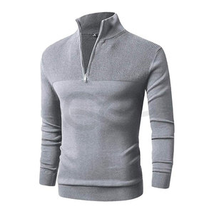 Pull zippé à manches longues pour hommes Sweat-shirt en tricot texturé Col montant Pull décontracté Poches Élégant Confortable - Product Image 1