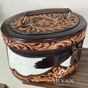 New Product Handmade Tooled Leather Travel Jewelry Case <b>Box</b> Organizer <b>Large</b> Oval Shape Cowhide Storage <b>Box</b> for Rings & Earrings - Product Image 1