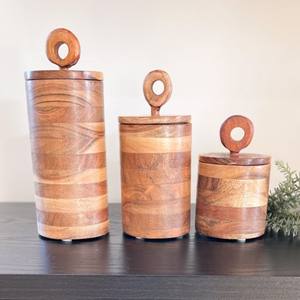 Contenedores de almacenamiento de madera de acacia, tarro de madera con tapa, tarros canistar naturales para cocina, especias, frijoles y hierbas, contenedor - Product Image 4
