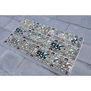 Vintage Rug, 2.1x3.9 ft Small Rug, <b>Brown</b> Persian <b>Wool</b> Turkish Rug - Product Image 2