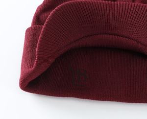 หมวกบีนนี่ฤดูหนาวของผู้ชายเบอร์กันดี2025หมวกถักสองชั้นอบอุ่นระบายอากาศได้ดีปักออกแบบได้ตามต้องการ - Product Image 2